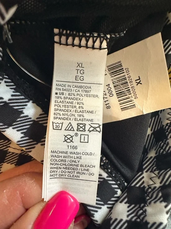NWT Old Navy Black & White Gingham High-Waist Swim Bottoms w/Yellow Flowers XL - Picture 5 of 6